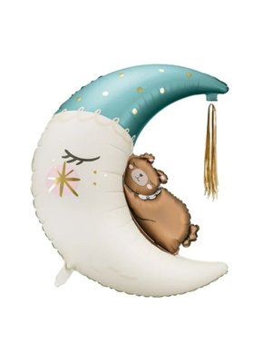 Шар (34''/87 см) Фигура, МИШКА НА ЛУНЕ, ГОЛУБОЙ